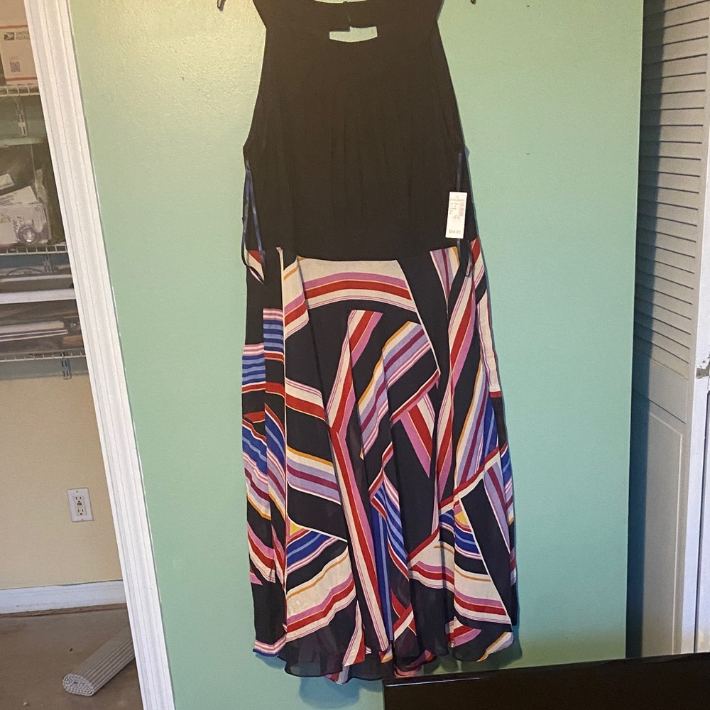 Roz & Ali Black and Multicolor Striped Maxi Dress